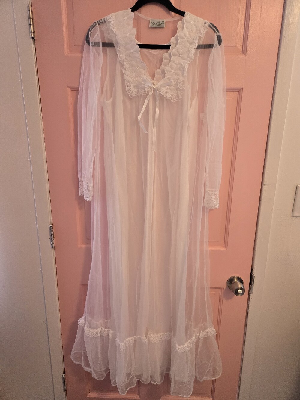 Vintage Sheer Lace-Trim Peignoir Set